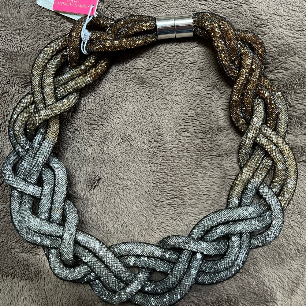 Christian Siriano braided rope black pewter statement necklace